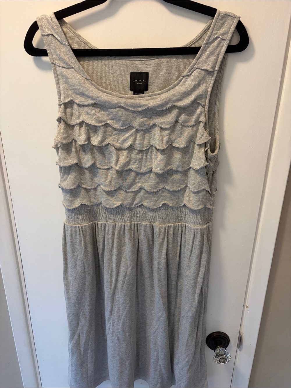 Deletta Anthropologie metallic Light Gray Scallop Tier Knit Dress